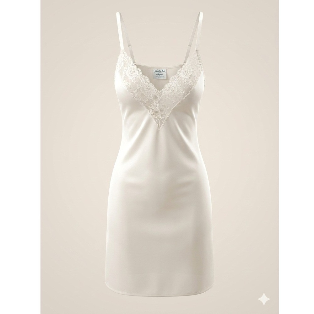 Vintage Vanity Fair Angela White Lace Nylon Full Slip Dress Nightgown Lingerie S